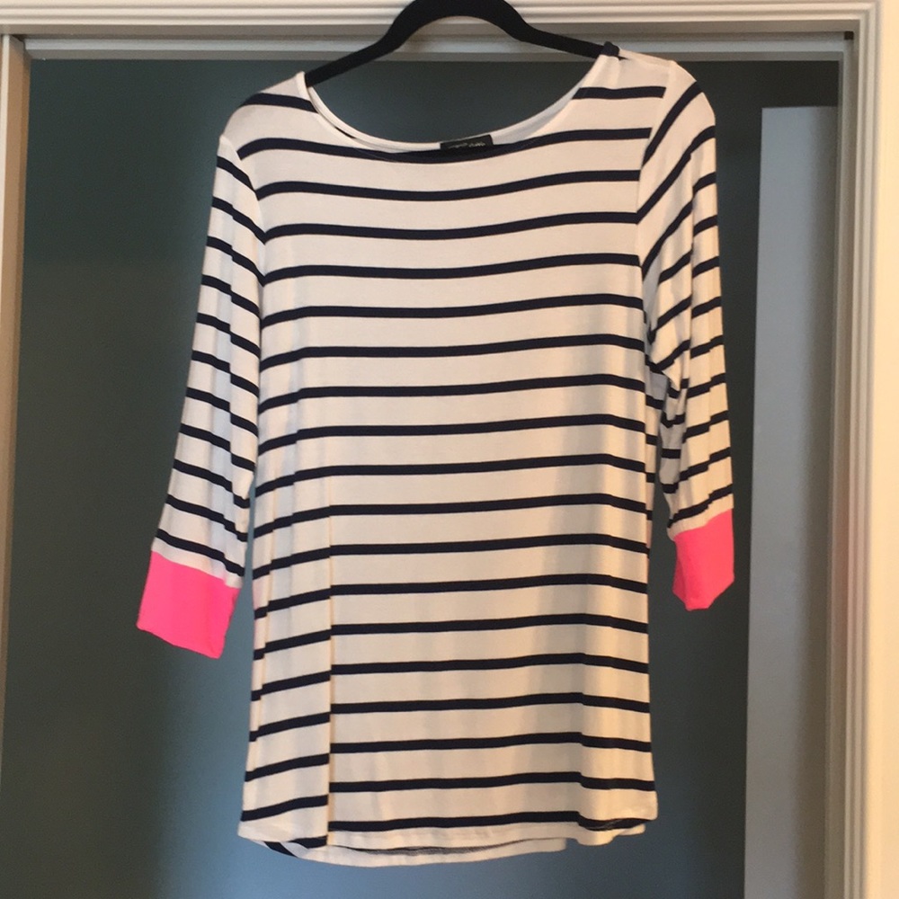 Striped top with neon pink accents